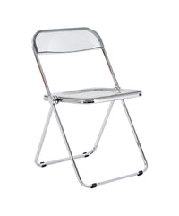 Gray Clear Transparent Folding Chair PC Plastic Living Room Seat Compact Space-Saving Design