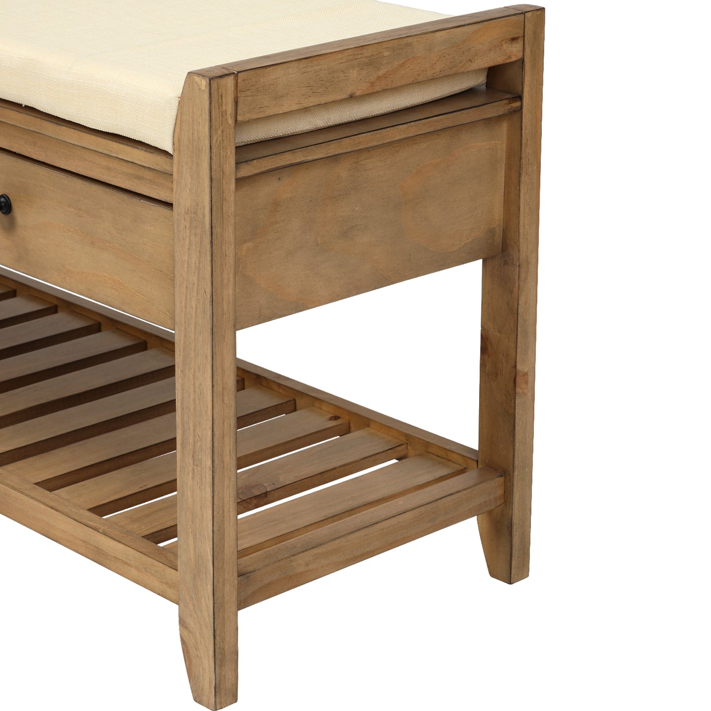 Multipurpose Entryway Storage Bench with Cushioned Seat and Drawers Old Pine Shoe Rack