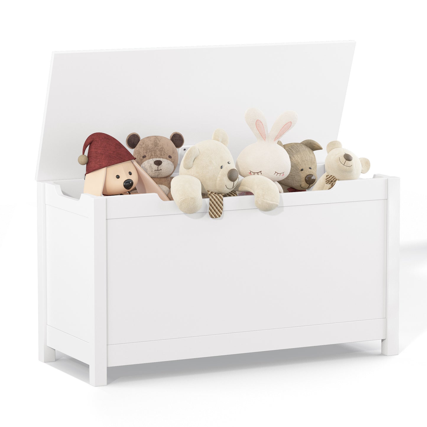 Kids Wooden Toy Box Storage with Safety Hinged Lid for Ages 2 and Up White