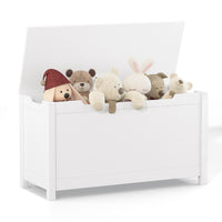 Kids Wooden Toy Box Storage with Safety Hinged Lid for Ages 2 and Up White