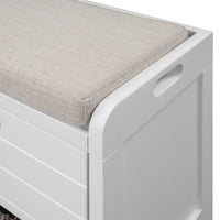 Storage Bench with Removable Cushion and 2 Drawers, Fully Assembled Shoe Organizer with Removable Basket, White