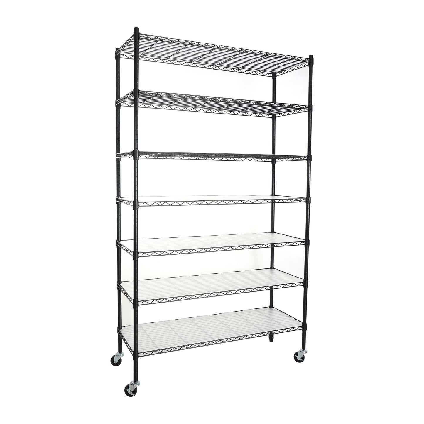 7 Tier Heavy Duty Wire Shelving Unit 2450 LBS Capacity Adjustable Metal Garage Storage Shelves with Wheels Black