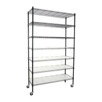 7 Tier Heavy Duty Wire Shelving Unit 2450 LBS Capacity Adjustable Metal Garage Storage Shelves with Wheels Black