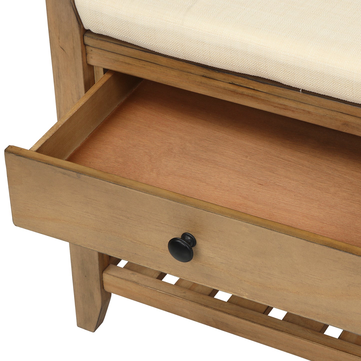 Multipurpose Entryway Storage Bench with Cushioned Seat and Drawers Old Pine Shoe Rack