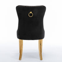 Modern High-end Tufted Solid Wood Velvet Upholstered Dining Chair Set of 2 with Golden Stainless Steel Legs and Nailhead Trim Black and Gold