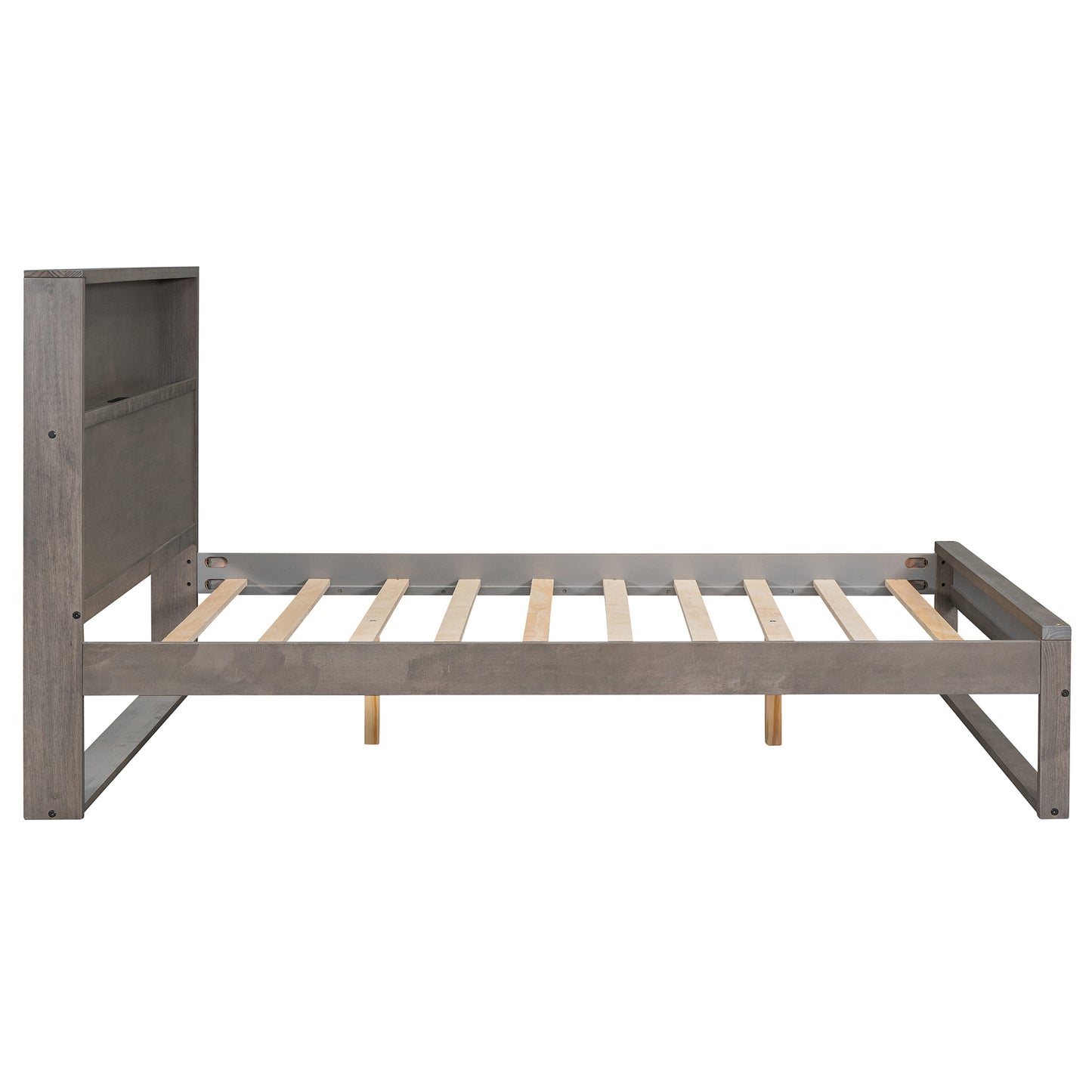 Full Size Platform Bed with Storage Headboard USB Ports and Sockets Antique Gray