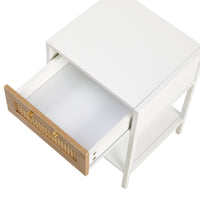 Set of 2 Rattan End Tables with Drawer Modern Nightstand Metal Legs Side Table for Living Room Bedroom White 15.74 Inch