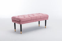 Tufted Velvet Ottoman Bench Modern Upholstered Footstool with Metal Legs for Living Room Entryway Bedroom Pink