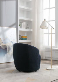 Teddy Fabric Swivel Accent Armchair Barrel Chair Dark Blue with Black Powder Coating Metal Ring