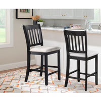 Casual Black Finish Rubberwood Dining Chairs Set of 2 Slatted Back Transitional Counter Seating