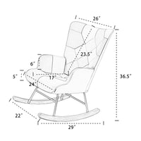Mid Century Fabric Rocker Chair with Wood Legs Patchwork Linen for Living Room Bedroom