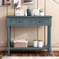 Traditional Console Table with Two Drawers and Bottom Shelf in Navy Finish
