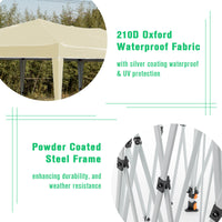 10x20 Beige Pop Up Canopy Tent with 6 Sidewalls Waterproof Commercial Outdoor Shelter Adjustable Heights Carry Bag Sand Bags, Ropes,Stakes