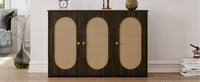 Retro 3-Door Accent Cabinet with Rattan Doors and Metal Handles for Living Room and Hallway Storage Brown