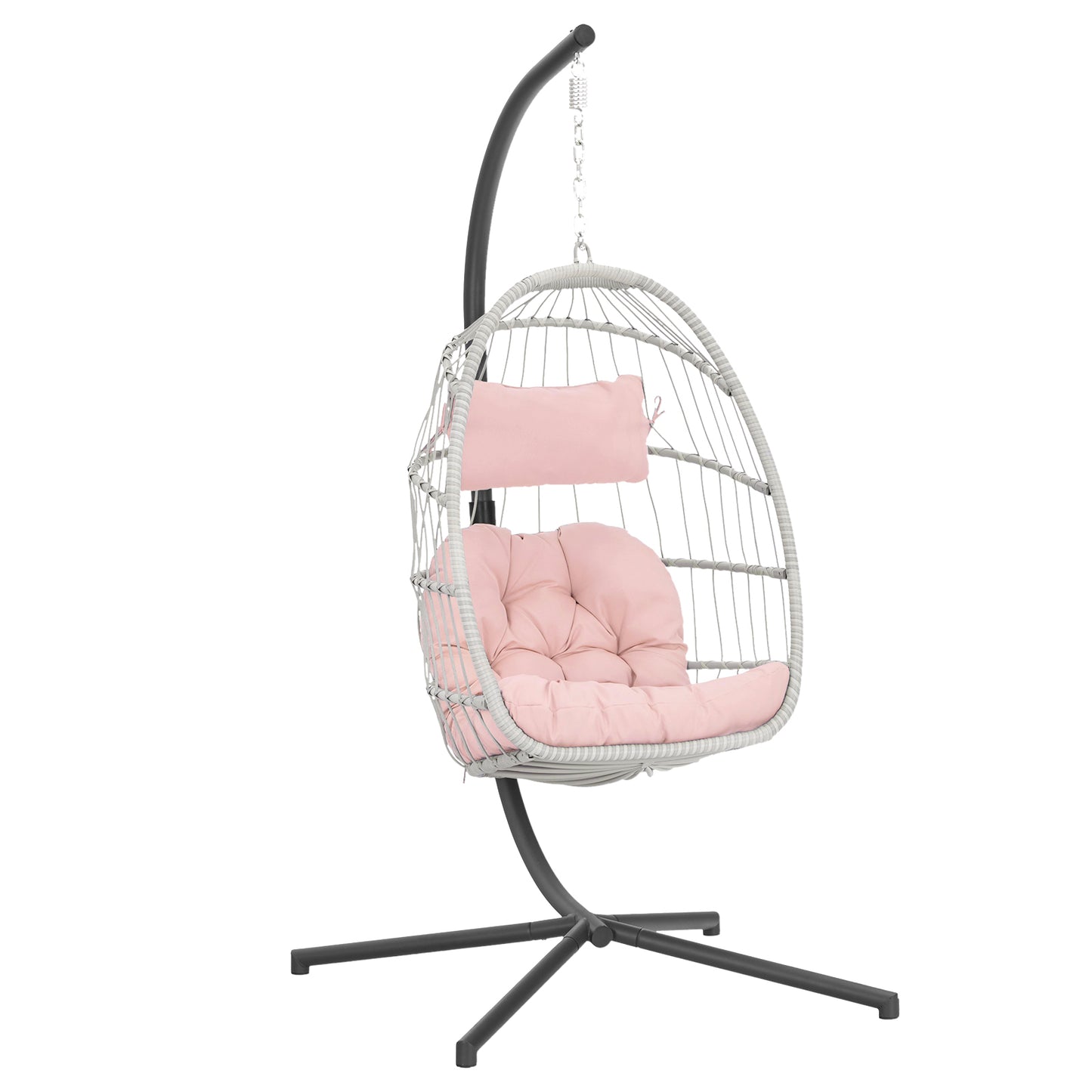 Outdoor Wicker Rattan Swing Chair Hammock chair Hanging Chair with Aluminum Frame and Blue Cushion Without Stand pink cushion