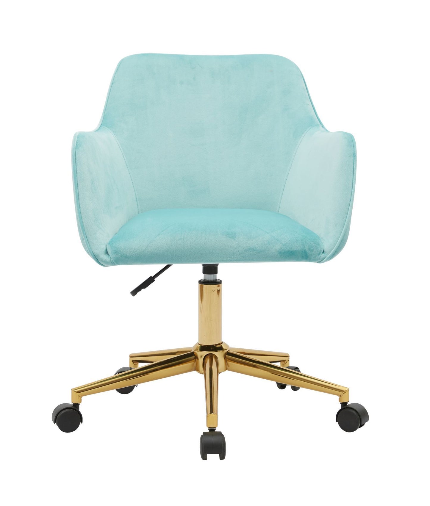 Modern Velvet Adjustable Height 360 Revolving Home Office Chair Aqua Light Blue Gold Metal Legs Universal Wheels