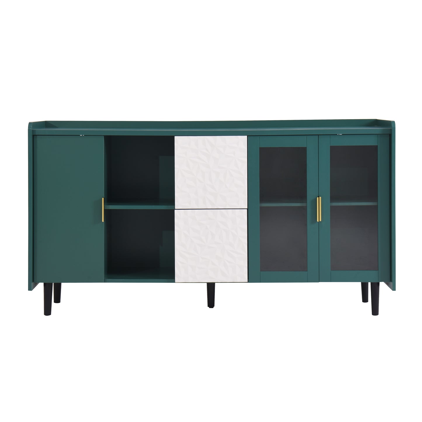 Modern 55 Coffee Bar Storage Cabinet with 2 Drawers and Glass Doors for Kitchen and Living Room Green