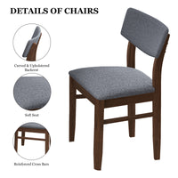 Dining Chairs Set of 2 Fabric Upholstered Retro Design Solid Rubber Wood for Kitchen Dining Room Small Space Grey Walnut Color