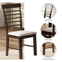 Retro Dining Chair Set of 2 Rustic Rubberwood Upholstered High Back Cushion Cream Dark Cappuccino Small Space Kitchen