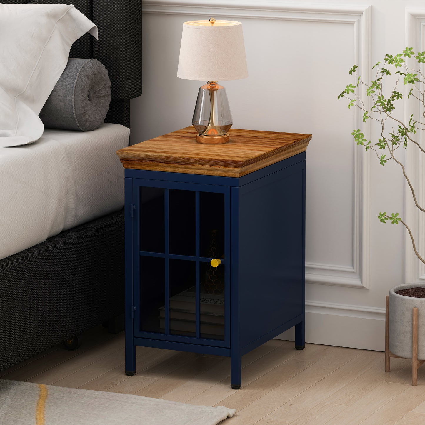 Nightstand With Storage Cabinet & Solid Wood Tabletop, Bedside Table, Sofa Side Coffee Table For Bedroom, Living Room