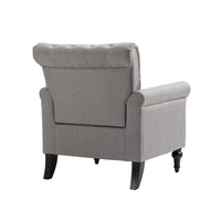 Mid-Century Modern Accent Chair Linen Armchair Tufted Back Wood Legs Upholstered Lounge Chair for Living Room Bedroom Light Grey