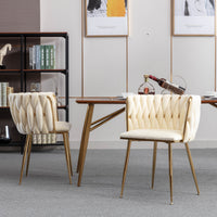 Modern Velvet Dining Chair Set of 2 with Golden Metal Frame and Legs Ivory Color