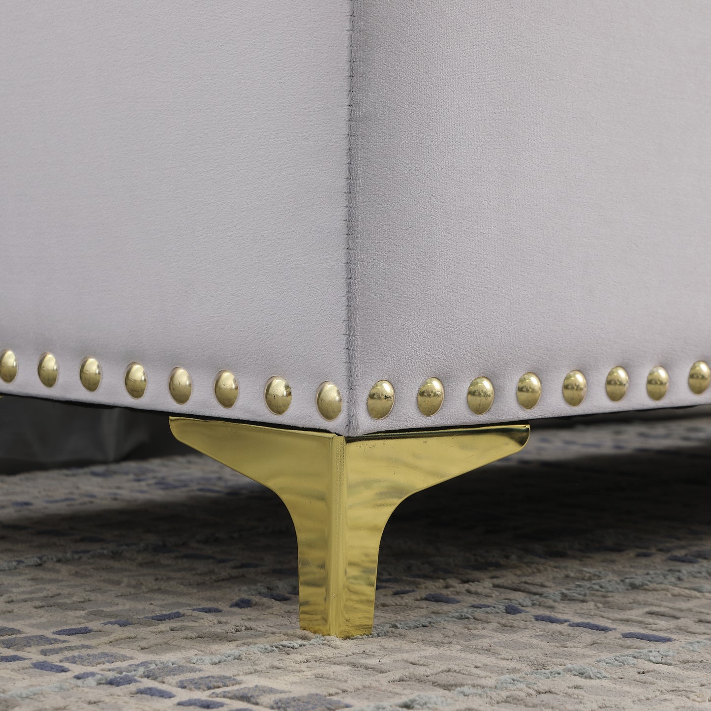 Large Storage Benches with Nailhead Trim Tufted Velvet 2 in 1 Combination for Living Room Entryway Hallway Bedroom Gold Legs 250lbs Capacity