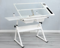 Adjustable Tempered Glass Drafting Table with Chair for Art and Design Work