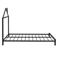 Full Size Metal Platform Bed with House-Shaped Headboard Design, Black