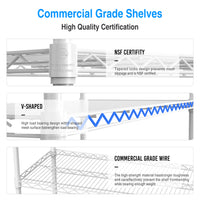 6 Tier Wire Shelving Unit Heavy Duty Adjustable Metal Garage Storage Shelves with Wheels 6000 LBS Capacity White