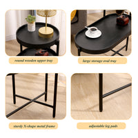 2-Tier Black Side Table with Storage for Living Room Metal Frame Wooden End Table Sofa Table