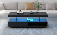 Modern LED Coffee Table with Storage and Display Shelves, Black Center Table with 2 Drawers for Living Room