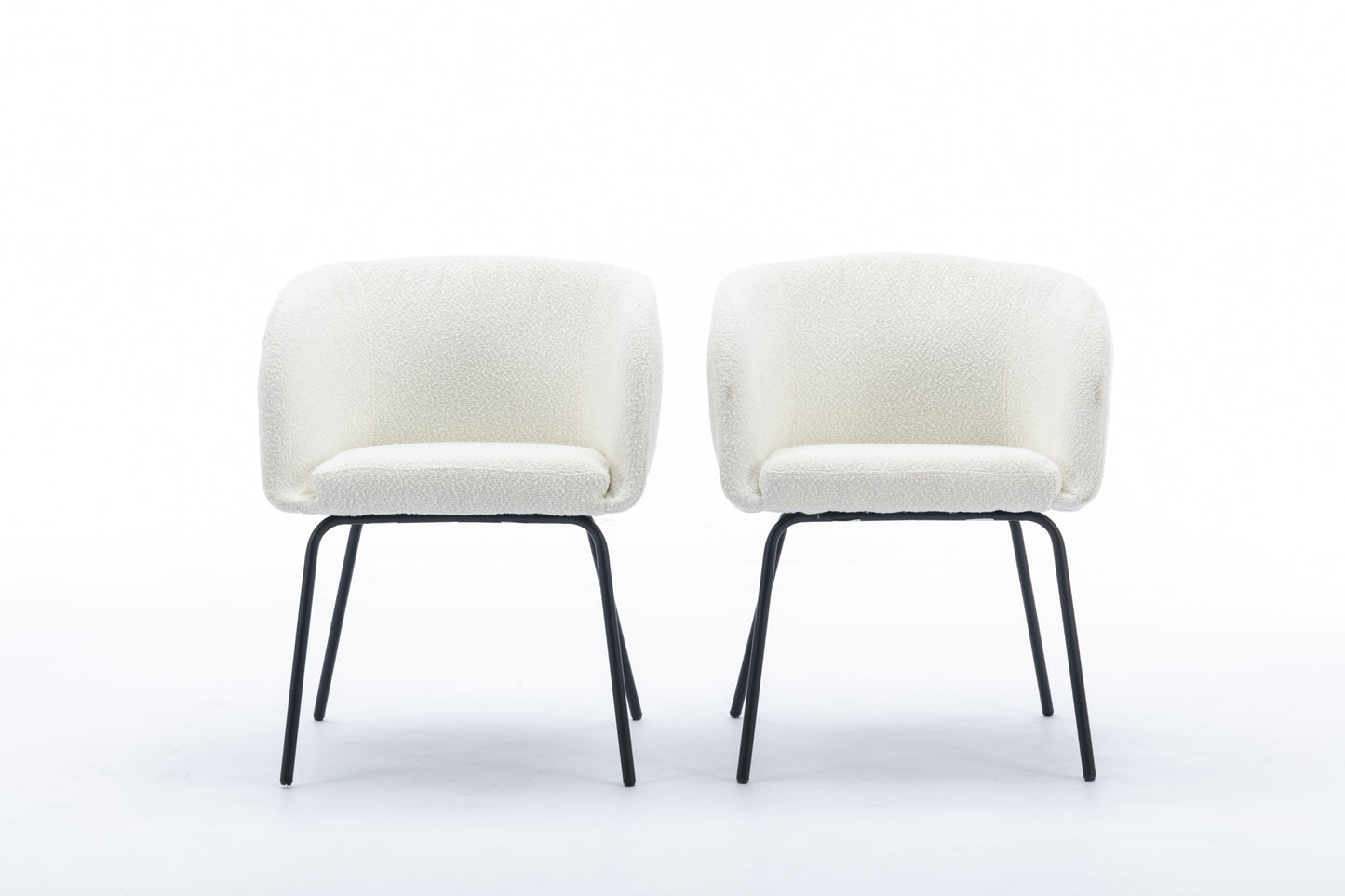 Set of 2 Ivory Boucle Fabric Dining Chairs with Black Metal Legs Modern Home Furniture