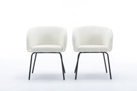 Set of 2 Ivory Boucle Fabric Dining Chairs with Black Metal Legs Modern Home Furniture