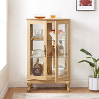 Elegant Oak Curio Cabinet with Glass Doors Adjustable Shelves Mirrored Back Lighted Display for Home Office