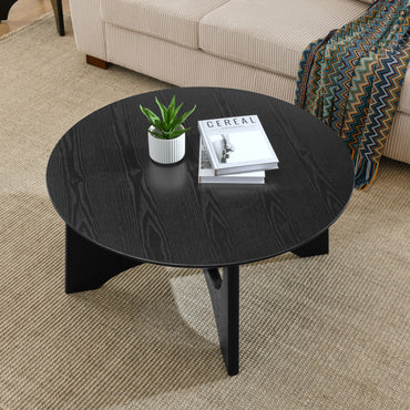 36 Inch Round Wooden Coffee Table for Living Room Reception Room Black Finish