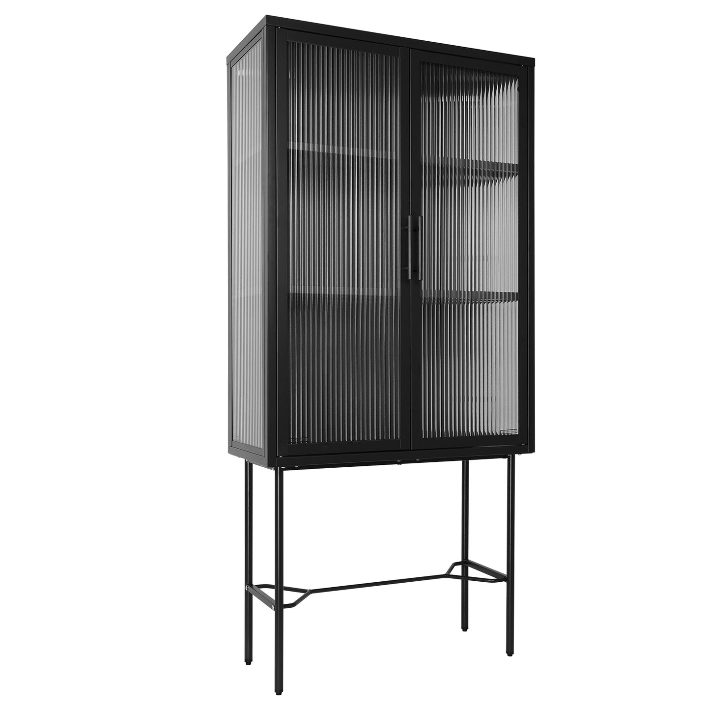 Elegant Floor Cabinet with 2 Tempered Glass Doors Adjustable Shelves Dust-Free Easy Assembly Black Living Room Display Storage