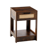 15.75" Rattan End table with  drawer, Modern nightstand, side table for living room, bedroom,Rustic Brown