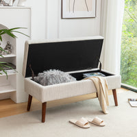 Off White Storage Bench for Bedroom or Entryway 43.7 Inch Ottoman Foot of Bed Seating Solution