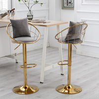 Grey Velvet Bar Chairs Set of 2 Gold Plated Unique Design 360 Degree Rotation Adjustable Height Dining Room and Bar