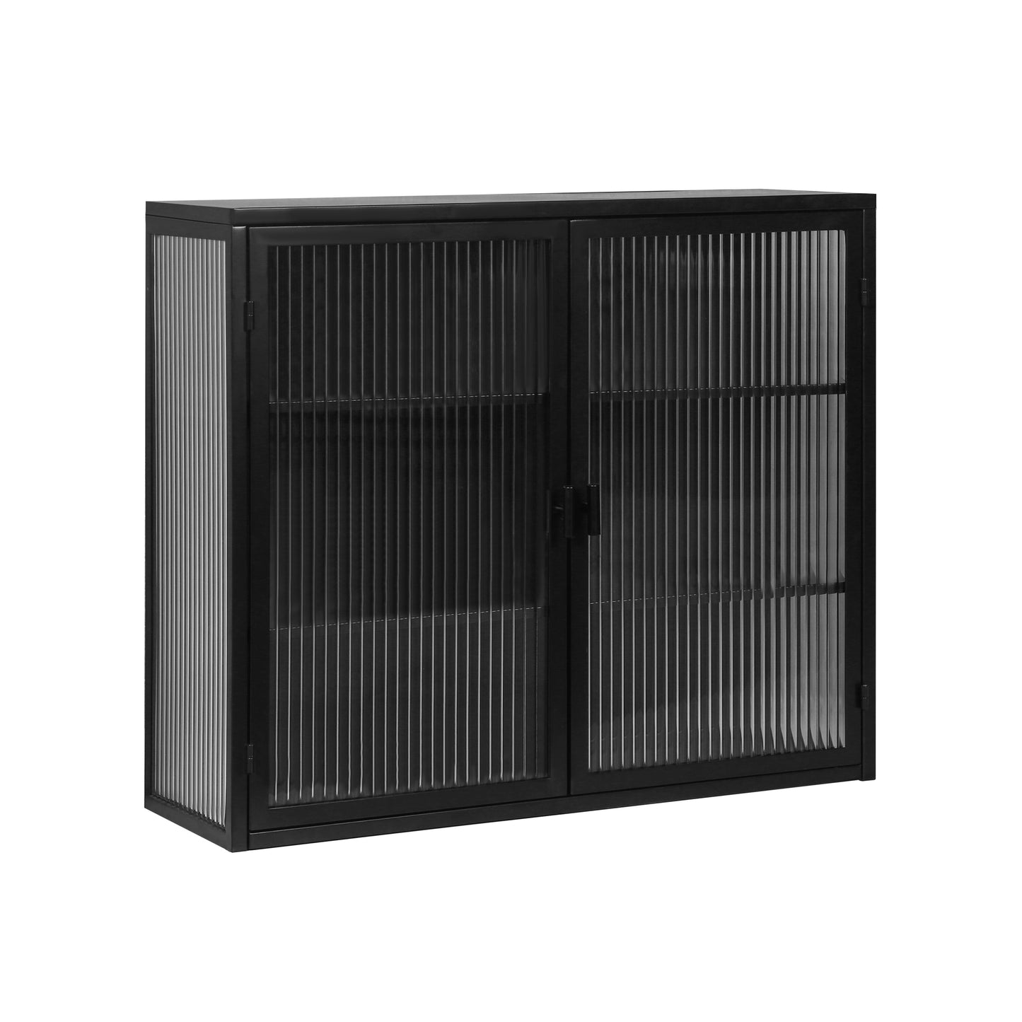 Modern Two-Door Wall Cabinet with Three-Tier Storage for Entryway Living Room Bathroom Dining Room Black 27.56 Inch