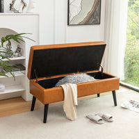 Brown Leather Storage Bench for Bedroom Entryway 43.3" Stylish Ottoman at Foot of Bed