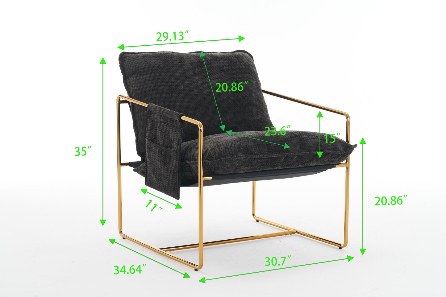 Dual Armchair Set in One Box Upholstered Hanging Chairs with Arm Pockets Metal Frame Dark Gray Crushed Foam Cushions for Living Room Bedroom