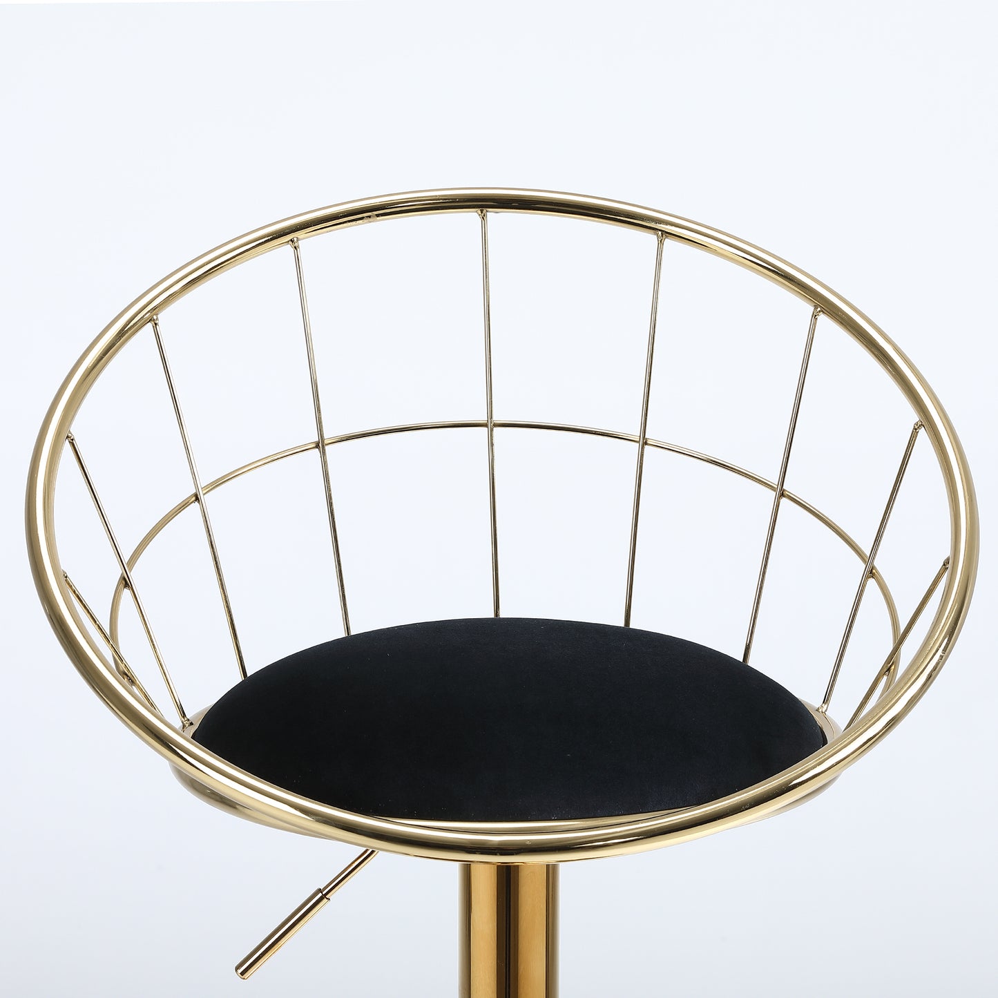 Black Velvet Bar Chair Set of 2 Gold Plated Unique Design 360 Degree Rotation Adjustable Height Ideal for Dining Room and Bar