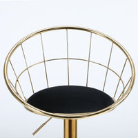 Black Velvet Bar Chair Set of 2 Gold Plated Unique Design 360 Degree Rotation Adjustable Height Ideal for Dining Room and Bar