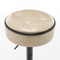Khaki Faux Leather Adjustable Bar Stool Set of 2 360° Swivel Armless Counter Chairs with Metal Frame for Kitchen Dining Living Room