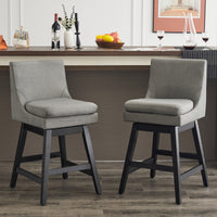 26 Inch Upholstered Swivel Bar Stools Set of 2 Modern Linen Fabric High Back Counter Stools Ergonomic Design Wood Frame