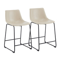 Vintage 24-Inch Armless Industrial Faux Leather Counter Stool Set of 2 Cream Black Metal Legs Footrest for Kitchen Cafe Bar