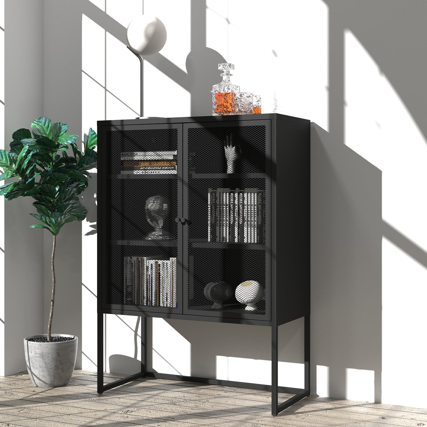 Black Storage Cabinet with Doors Modern Accent Cabinet Free Standing Buffet Sideboard for Bedroom Kitchen Home Office