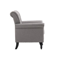 Mid-Century Modern Accent Chair Linen Armchair Tufted Back Wood Legs Upholstered Lounge Chair for Living Room Bedroom Light Grey